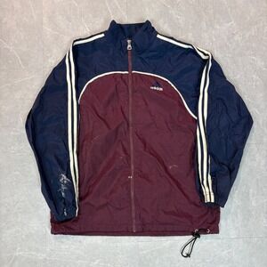 Adidas Vintage Windbreaker Jacket Navy Burgundy Colorblock Mens Large 3 Stripe